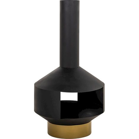 Cheminée extérieure noire en fer pour terrasse moderne - noir mat avec base dorée