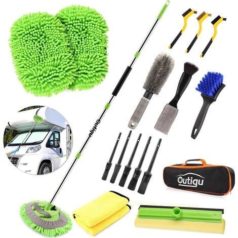 Kit de nettoyage voiture 17 pièces avec manche télescopique 157cm (1/5)