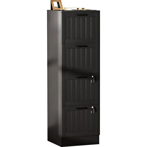 Büroschrank, Holzschrank mit 4 Schubladen und Schloss, verstellbare Kleiderstangen, 40 x 40 x 131 cm, schwarz