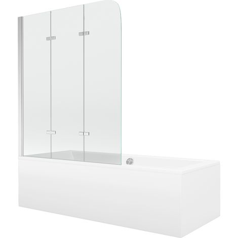 Mexen Cube vasca da bagno rettangolare 180 x 80 cm con pannelli e paravento a 3 ante 120 cm, trasparente, cromo (1/5)