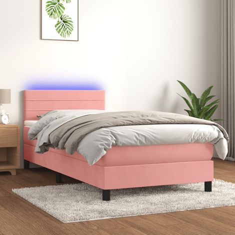 vidaXL Letto a Molle con Materasso e LED Rosa 90x200 cm in Velluto