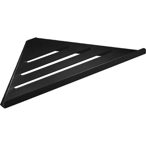 Étagère d'angle de salle de bain (noire) non perforée, fixation murale, sans perçage, étagère triangulaire de rangement pour douche en acier au carbone (1/5)