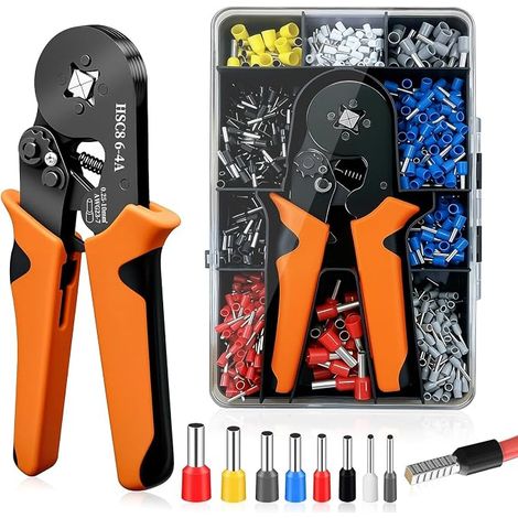 Pince à Sertir 0.25-10mm² avec 1250 Cosses Électriques, Sertisseuse à Cliquet Auto-Adjuvable pour Cosses de Fils, Pince Électricien à Sertissage Précis (1/5)