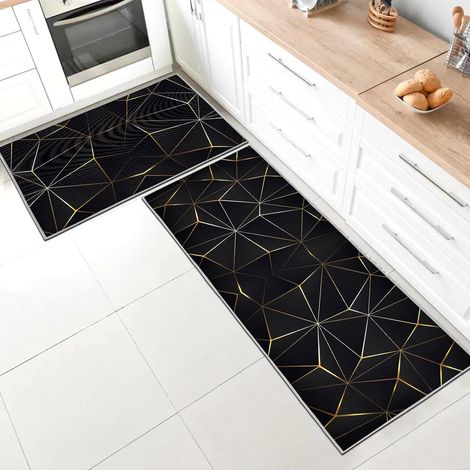 Lot de 2 Tapis Cuisine Antidérapant, Lavable Coton Silicone, Pour Couloir Salle De Bain (1/5)