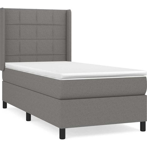 Maison Exclusive - Sommier à lattes de lit avec matelas Gris foncé 90x200 cm Tissu (1/5)