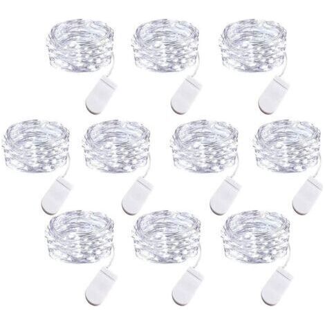 Lot de 10 Guirlandes Lumineuses LED à Piles, 1m Fil de Cuivre 10 Ampoules LED pour Chambre Maison Fête Mariage Festival Concert Décoration (1/5)