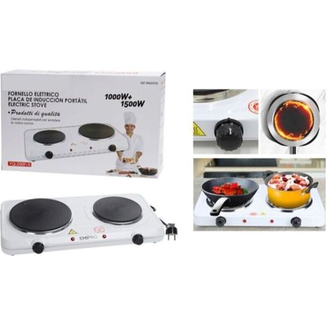 Portable electric cooker with two hotplates, easy to clean (1/4)