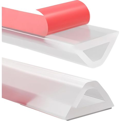 Barre de douche autocollante 200 cm - En silicone souple - Étanche - Convient pour fauteuil roulant - En forme de T - Pour séparation sèche et humide - Transparent (1/5)
