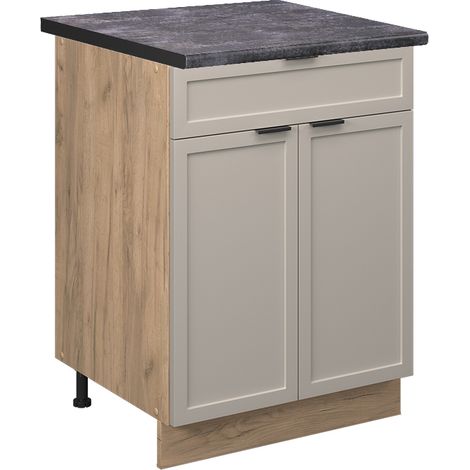 Schubunterschrank  Fame-Line, GrauBeige, 60 cm mit Schublade, AP Anthrazit, Vicco