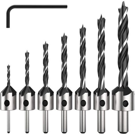 Set di 7 punte da trapano HSS a 5 scanalature per viti da legno, punta smussante per viti di varie lunghezze, da allentare e stringere semplicemente, set di utensili da 3-6 mm.