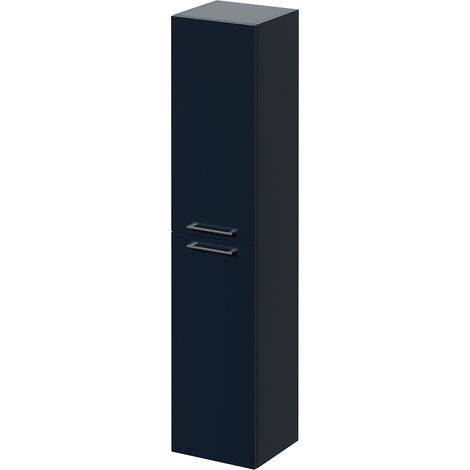 Napoli Deep Blue 350mm x 1600mm Wall Mounted 2 Door Storage Unit - 350mm - Chrome 160mm Handle