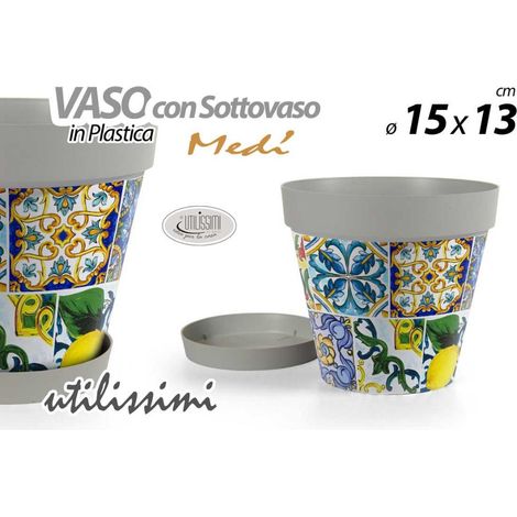 Vaso da Giardino con Sottovaso in Plastica Decoro Medì 15 x 13 cm (1/2)