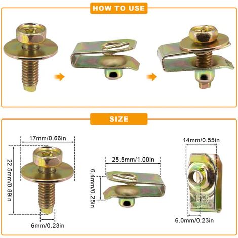 Écrou de serrage en U en acier au carbone, compatible avec les boulons M6 pour la fixation de la culasse et du pare-chocs, lot de 10. (1/4)