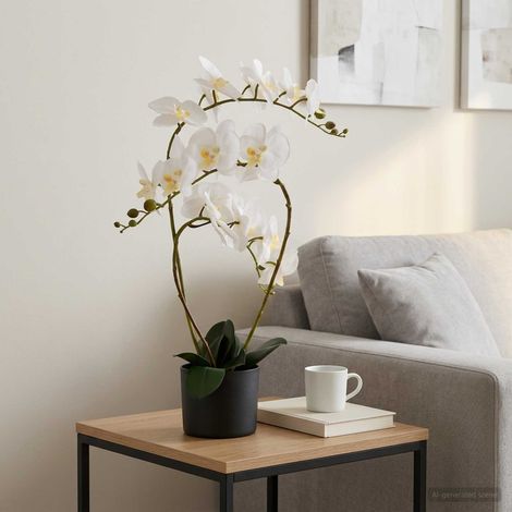 Pianta di Orchidea Artificiale con Vaso Bianco 45 x 15 x 65 cm vidaXL (1/5)