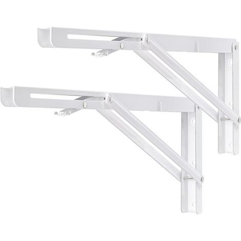 Équerres Étagères Pliable 400mm,Équerres Pliantes Support Console Pliable Charge Maximale 150KG Robuste Brace de Tablette Flottants Pour Garage Cuisine Chambre, Blanc, avec Vis (1/5)