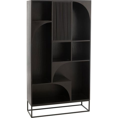 Etagère design 1 porte 7 niches 90x33x168 cm en manguier noir