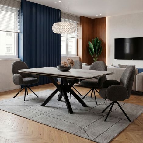 Table ext. en pierre blanche + 4 chaises pivotantes anthracitesw - ARIETTE (1/5)
