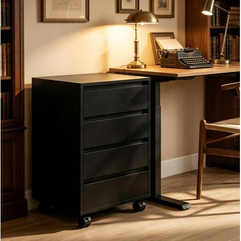 Cassettiera ufficio mobile 46x40x65 cm in MDF nero, 4 cassetti salvaspazio – MEUBLIV (1/5)