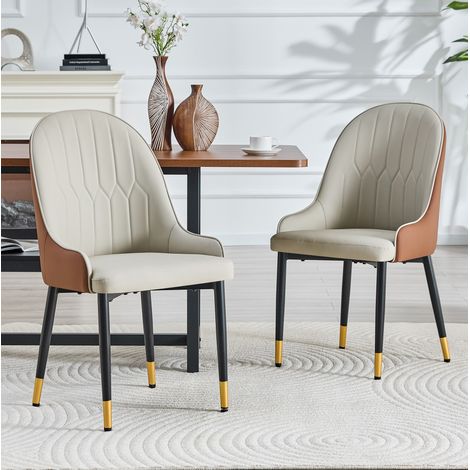 Esszimmerstuhl 2er-Set 47,3x44x91 cm in Warmgrau/Braun aus PU mit Metallbeinen und ergonomischer Polsterung (1/5)