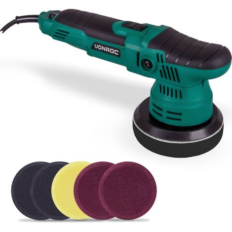 Vonroc – Polisseuse excentrique 650W – Plateau 125mm – 7 disques de polissage – Démarrage progressif et contrôle de puissance