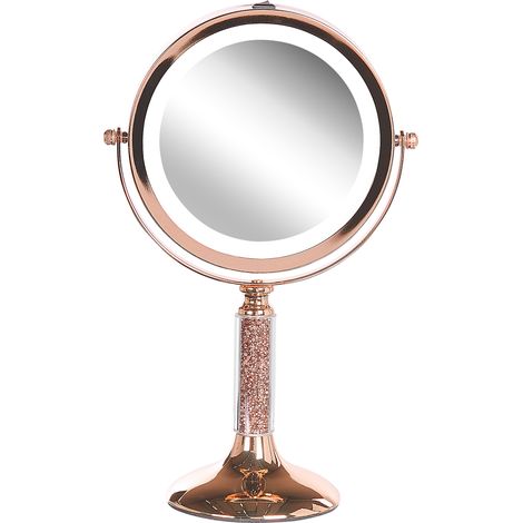Espejo de maquillaje iluminación LED metal rosa dorado ø 13 cm doble cara magnifica 1x / 5x Baixas