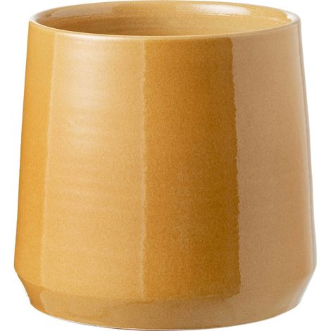 Cache pot rond en poterie ocre brillant - ocre (1/2)