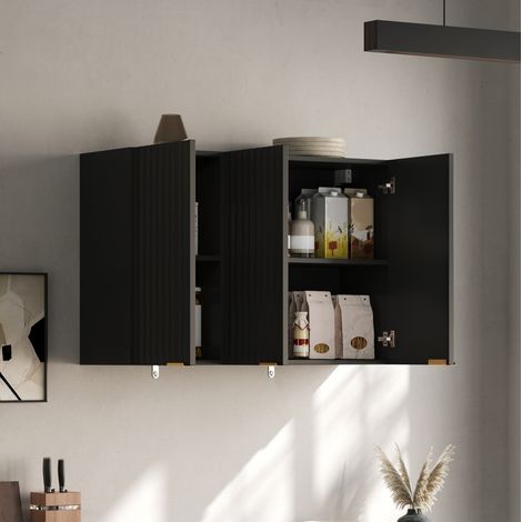 Armario de cocina mural de 3 puertas 90x29x60 cm en MDF negro - CHICFURN (1/5)
