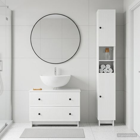 vidaXL Ensemble de 2 meubles de salle de bain EDE Blanc brillant (1/5)
