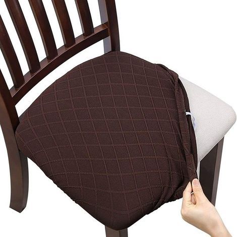 Waterproof diamond jacquard chair cover in coffee color for restaurant dining chairs.