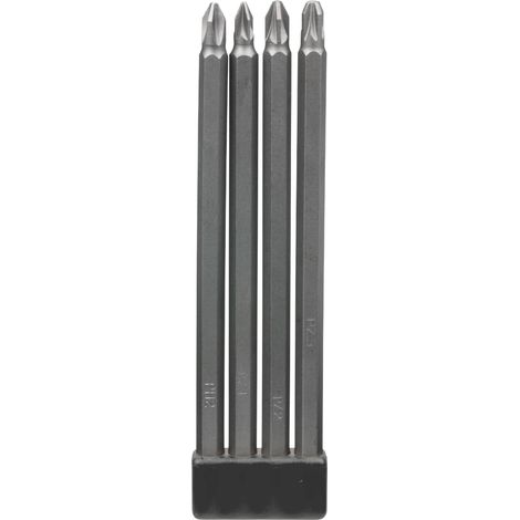 kwb Bit Set da 4 pezzi lunghezza 150 mm, extra lungo con gambo 1/4 di pollice secondo ISO 1173 E 6.3, Grigio (1/4)