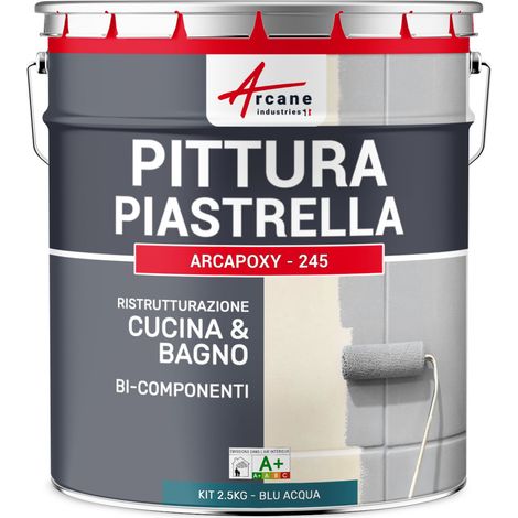 Vernice per piastrelle bagno e cucina - ARCAPOXY PIASTRELLE - 2,5 kg (fino a 25 m² in 2 strati) Blu Acqua - RAL 5021 - ARCANE INDUSTRIES