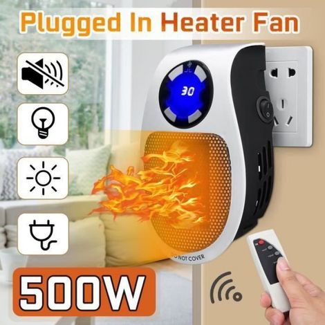 Radiateur Électrique Mini 500W - Wir28 - Blanc - Télécommande - 2 Vitesses - Minuterie 1-12h (1/4)