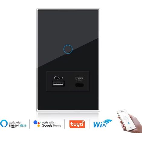 Tuya Interruttore Touch Nero Smart WiFi con Porta USB e Type-C  Dimensione: 1 Pulsante