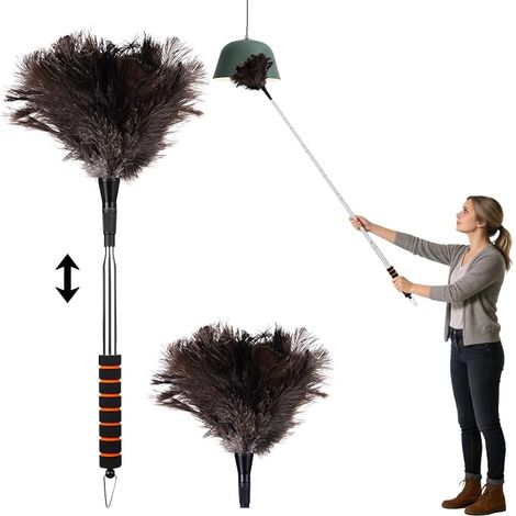 Ostrich Feather Duster, 55-150cm Natural Anti-Static Ostrich Duster with Detachable Stainless Steel Washable for Cleaning Ceiling Fans, Blinds and Car (1/5)