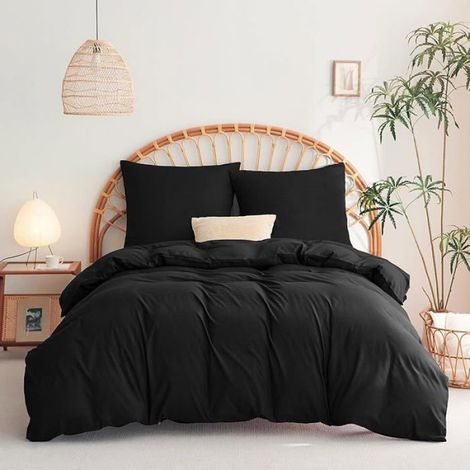 Parure de Lit 220x240 Housse de Couette 240x220 avec 2 Taies doreilr 65x65 cm Parure de Lit 2 Noir 220x240cm + 65x65cm (1/5)