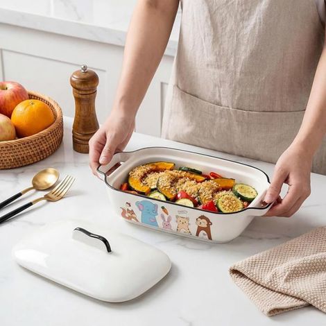 Plat À Gratin - Céramique - 18,5 X 15,8 X 5 Cm - 750 Ml - Avec Couvercle - Pour Four Micro-ondes Lave-vaisselle - 1 Pièce (1/5)