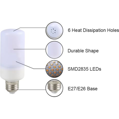 Ampoule LED effet flamme vacillante lumière feu 3 modes d'éclairage douille E26 SMD2835 lampe décorative d'ambiance créative pour fête vacances anniversaire cadeau