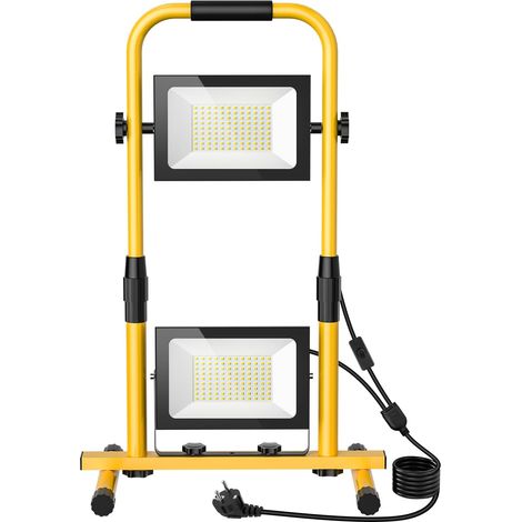 Projecteur LED Chantier avec Support Réglable 200W,20000LM Lampe Chantier avec Prise et Cordon de 3M,6500K Blanc Froid Projecteur LED,IP66 Étanche Éclairage de Chantiers pour Atelier, Garage (1/5)