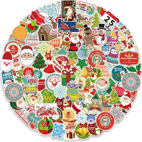 Decal Christmas - Vinyle Étanche - Pour Boîte Cadeau Carte De Vœux Fenêtre Porte - 100 Pièces - 2 à 3 Pouces (1/5)