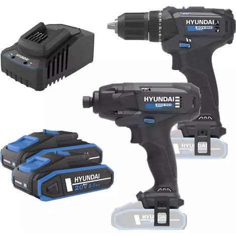 kit trapano avvitatore e avvitatore a impulsi a batteria hyundai 2 batterie 20v 2ah e caricabatterie - cod. 25852