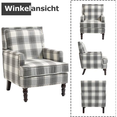 Sessel 69 x 69 x 89 cm grau und weiß – hohe Rückenlehne, Baumwoll-Leinen-Stoff, Holzgestell MEUBLIV (1/5)