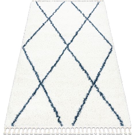 Carpet UNION 3683 Trellis cream / blue Fringe Berber Moroccan shaggy white 140x190 cm