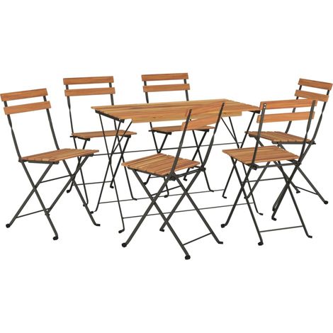 Conjunto de jardín bistro muebles de exterior terraza plegable 7 piezas madera maciza de acacia y acero 020013549