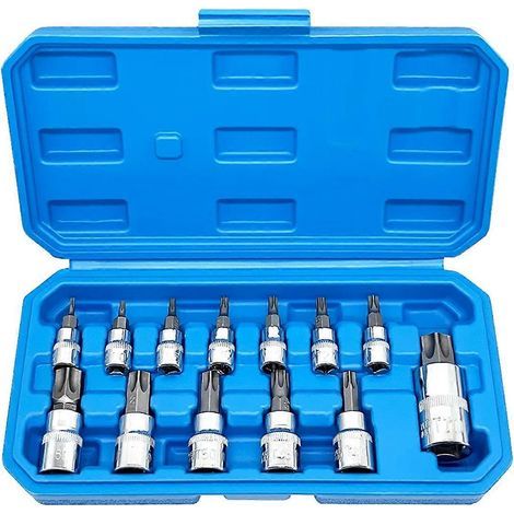 Jeu de 13 douilles Torx étoile T8-T70 H2-H14. douilles CRV 1/4". 3/8" et 1/2" pour outils à main (1/5)