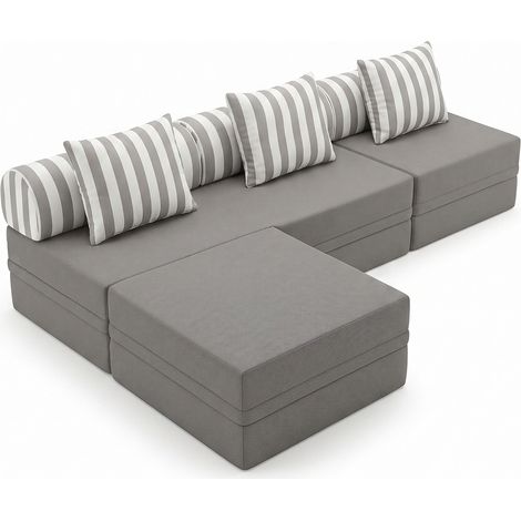 Sofá Modular 3+1+Puff Convertível Impermeável (1/4)