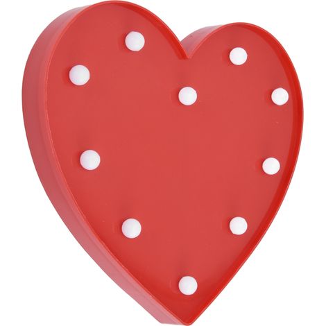 Veilleuse en forme de cœur, 10 LED, lumière chaude, à piles, avec trou de suspension, rouge. (1/5)