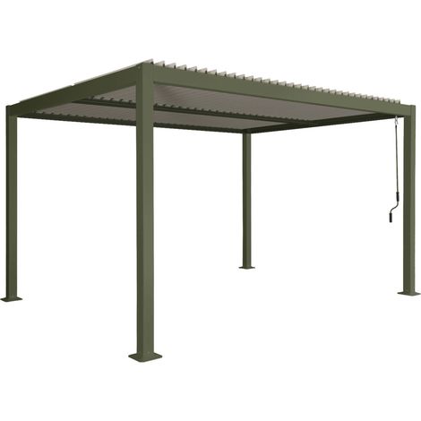 Louvered pergola aluminium and steel adjustable slats 4 x 3m khaki green - Palace
