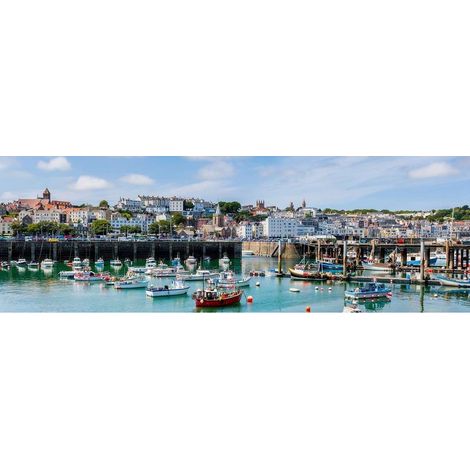 Tableau sur toile port de Guernesey 30x97 cm - Impression sur Toile Murale Décorative - Image imprimée en HD sur Toile - Toile sur Châssis en Bois FSC - Fabriqué en France (1/4)