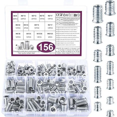 156 Pcs Insert Fileté Bois M6 M8 M10 Insert Fileté Metal Zinc Blanc (1/5)