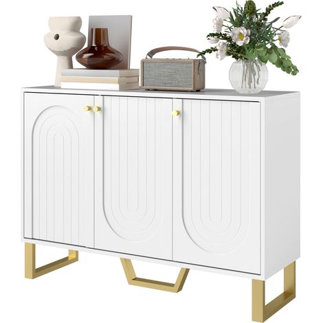 Weißes Wohnzimmer-Sideboard 106x35x77 cm mit Schrank und verstellbarem Einlegeboden